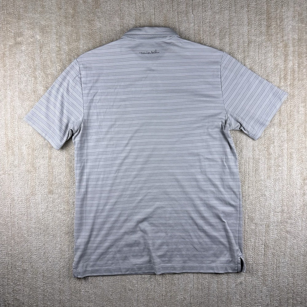 Travis Mathew Mens Polo Shirt Large Light Gray Golf Striped Short Sleeve Stretch - Picture 3 of 5